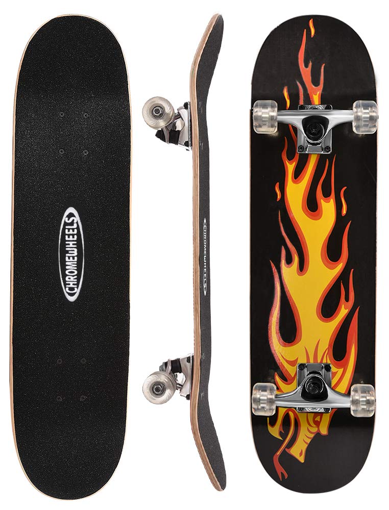 Chrome Wheels ChromeWheels 31 inch Skateboard Double Kick Skate Board Cruiser Longboard 8 Layer Maple Deck Skateboards for Kids and Beginners - Image 1